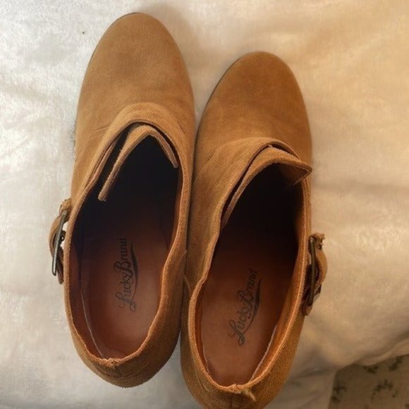 Lucky brand Sumarah  camel  suede ankle wedge boot with buckle size 10 NEW - Picture 6 of 9